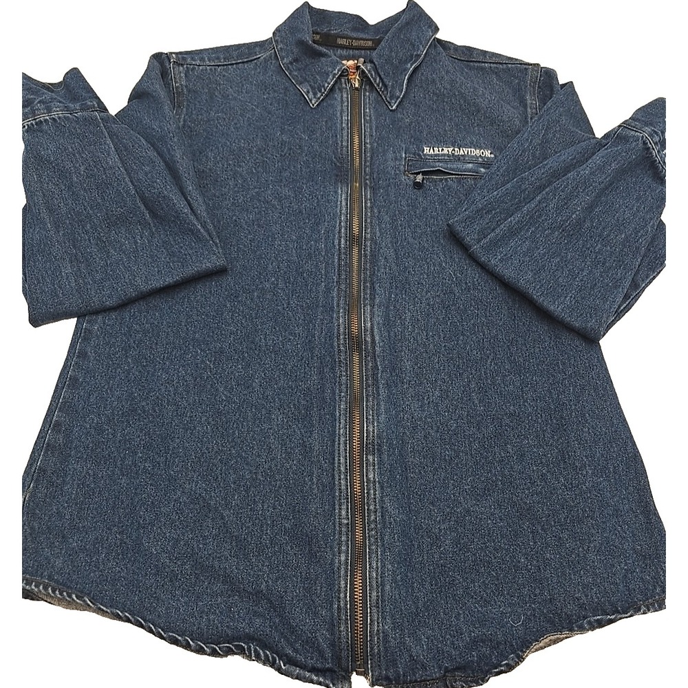 Vtg Original Harley Davidson Women's Jacket L Denim Biker Motorcycle Y2K - Picture 5 of 9